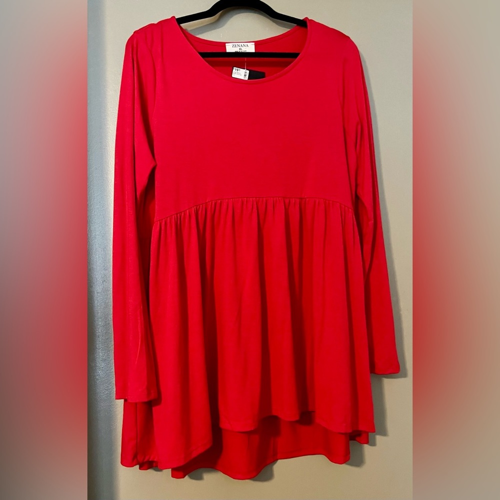 NWT Red Zenana Babydoll Top XL